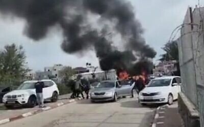 Screen capture from video of the scene where a man was shot dead in the northern Bedouin town of Tuba-Zangariyye, March 16, 2023. (Twitter. Used in accordance with Clause 27a of the Copyright Law)