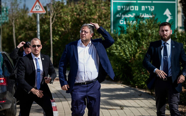 National Security Minister Itamar Ben Gvir at the entrance to Ben Gurion Airport near Tel Aviv, March 9, 2023. (Avshalom Sassoni/Flash90) National Security Minister Itamar Ben Gvir at the entrance to Ben Gurion Airport near Tel Aviv, March 9, 2023. (Avshalom Sassoni/Flash90)