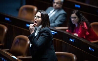 Public Diplomacy Minister Galit Distel Atbaryan at the Knesset in Jerusalem, February 6, 2023. (Yonatan Sindel/Flash90)