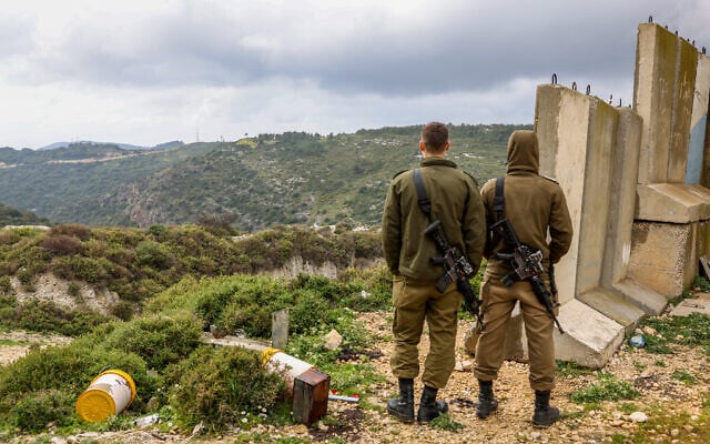 Israeli soldiers on the border between Lebanon and Israel, March 15, 2023. (David Cohen/Flash90)