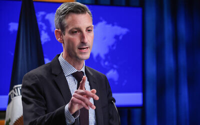 US State Department spokesman Ned Price speaks at the daily briefing at the State Department in Washington, February 25, 2022. (Nicholas Kamm/Pool via AP) US State Department spokesman Ned Price speaks at the daily briefing at the State Department in Washington, February 25, 2022. (Nicholas Kamm/Pool via AP)