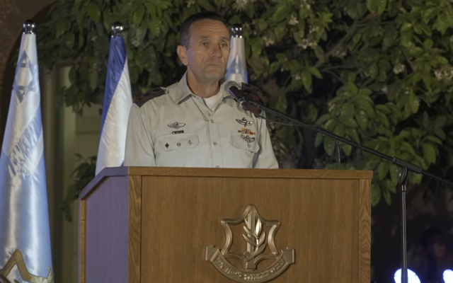 IDF chief Herzi Halevi speaks at a military ceremony in Tel Aviv on March 28, 2023. (IDF)