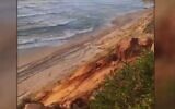 A collapsed coastal cliff in Netanya, April 21, 2023. (Channel 12 screenshot: used in accordance with Clause 27a of the Copyright Law)
