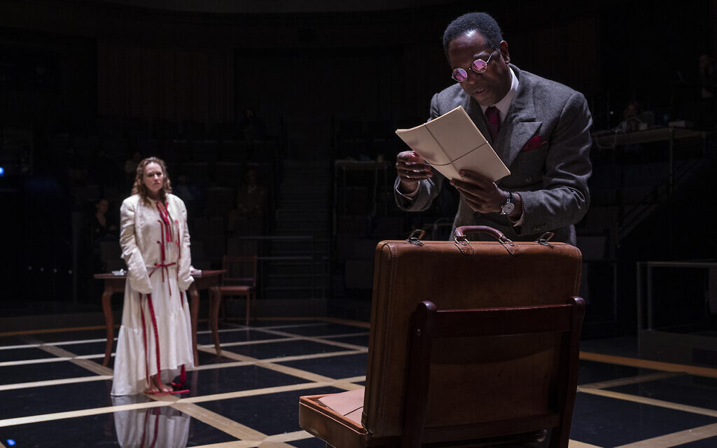 Sally Murphy and James Vincent Meredith in 'Describe the Night,' a play about Isaac Babel at the Steppenwolf Theater in Chicago. (Michael Brosilow via JTA) Sally Murphy and James Vincent Meredith in 'Describe the Night,' a play about Isaac Babel at the Steppenwolf Theater in Chicago. (Michael Brosilow via JTA)