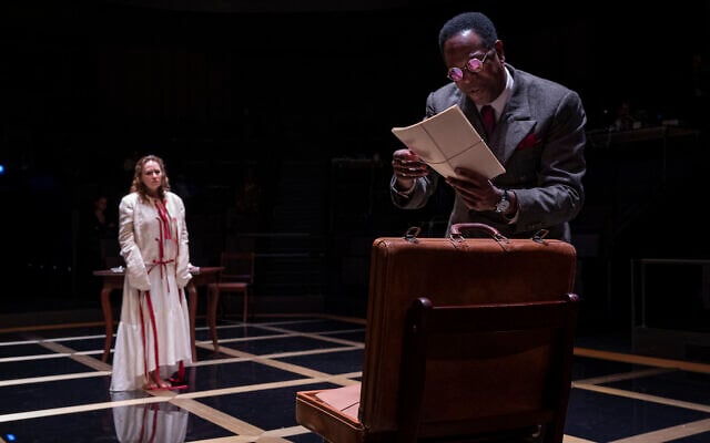 Sally Murphy and James Vincent Meredith in 'Describe the Night,' a play about Isaac Babel at the Steppenwolf Theater in Chicago. (Michael Brosilow via JTA)