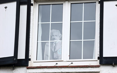 A picture of late German Scientist Albert Einstein is displayed inside the villa 'Savoyarde' where he lived for six months in 1933, in De Haan, Belgium, on April 20, 2023. (Kenzo Tribouillard/ AFP)
