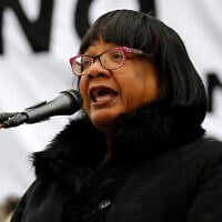 Dianne Abbott, at the time shadow Home Secretary for Britain's main opposition Labour Party, addresses a demonstration in Trafalgar Square, London, January 11, 2020. (Tolga AKMEN / AFP)