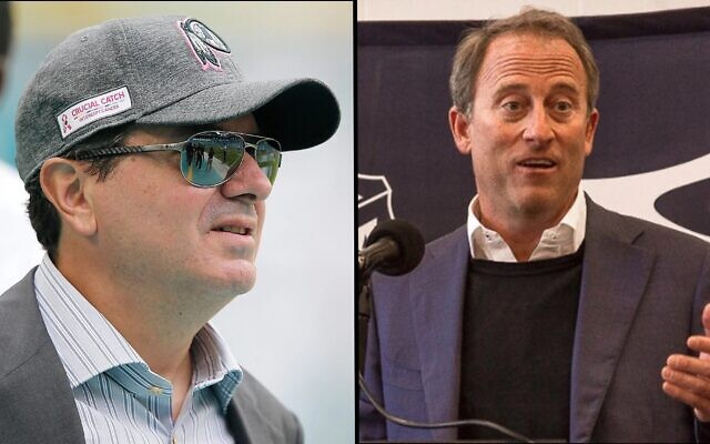 Washington Commanders owner Dan Snyder, left, is reportedly selling his NFL franchise to Josh Harris, right. (Getty/Wikimedia Commons, via JTA) Washington Commanders owner Dan Snyder, left, is reportedly selling his NFL franchise to Josh Harris, right. (Getty/Wikimedia Commons, via JTA)
