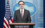 White House Deputy Press Secretary Chris Meagher speaks during a press briefing at the White House, March 22, 2022, in Washington. (AP Photo/Patrick Semansky)