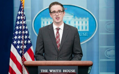 White House Deputy Press Secretary Chris Meagher speaks during a press briefing at the White House, March 22, 2022, in Washington. (AP Photo/Patrick Semansky)