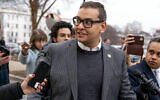 US Rep. George Santos, a New York Republican, leaves a House GOP conference meeting on Capitol Hill in Washington, January 25, 2023. (AP Photo/ Andrew Harnik)
