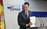 Spain's Prime Minister Pedro Sanchez speaks during a media confernce at an EU summit in Brussels, March 24, 2023.  (AP/Geert Vanden Wijngaert)