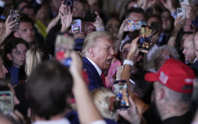 Former President Donald Trump arrives to speak at his Mar-a-Lago estate hours after being arraigned in New York City, Tuesday, April 4, 2023, in Palm Beach, Fla. (AP Photo/Rebecca Blackwell) Former President Donald Trump arrives to speak at his Mar-a-Lago estate hours after being arraigned in New York City, Tuesday, April 4, 2023, in Palm Beach, Fla. (AP Photo/Rebecca Blackwell)