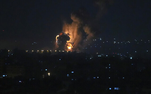 Smoke and fire rise from an explosion caused by an Israeli airstrike on Gaza City, early Friday, April 7, 2023. (AP Photo/Adel Hana) Smoke and fire rise from an explosion caused by an Israeli airstrike on Gaza City, early Friday, April 7, 2023. (AP Photo/Adel Hana)