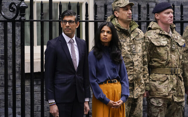 Britain's Prime Minister Rishi Sunak and his wife Akshata Murthy in London, on February 24, 2023. Sunak is under investigation over allegations he failed to disclose shares his wife owns in a child care business that stands to benefit from his government's budget, a parliamentary watchdog disclosed. (AP/ Alberto Pezzali, File) Britain's Prime Minister Rishi Sunak and his wife Akshata Murthy in London, on February 24, 2023. Sunak is under investigation over allegations he failed to disclose shares his wife owns in a child care business that stands to benefit from his government's budget, a parliamentary watchdog disclosed. (AP/ Alberto Pezzali, File)