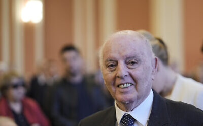 Pianist and conductor Daniel Barenboim arrives for a ceremony to award him honorary citizenship of the German capital in Berlin, Germany, April 21, 2023. (AP Photo/Markus Schreiber)
