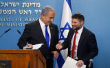 File: Prime Minister Benjamin Netanyahu and Minister of Finance Bezalel Smotrich give a press conference at the Prime Minister's office in Jerusalem on January 11, 2023. (Olivier Fitoussi/Flash90)