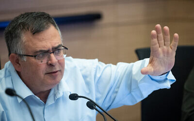 Likud MK David Bitan, chair of the Knesset Economic Committee leads a meeting at the Knesset in Jerusalem on March 26, 2023. (Yonatan Sindel/Flash90)