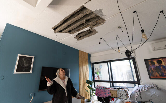 Rocket damage to a house in the Israeli city of Sderot is seen on April 7, 2023. (Flash90)