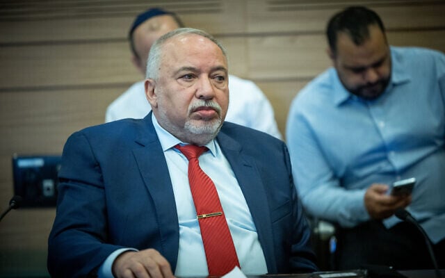 Yisrael Beytenu party chairman MK Avigdor Liberman at the Knesset, on April 16, 2023. (Yonatan Sindel/Flash90) Yisrael Beytenu party chairman MK Avigdor Liberman at the Knesset, on April 16, 2023. (Yonatan Sindel/Flash90)