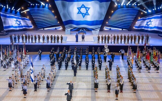 The rehearsals for the 75th anniversary Independence Day ceremony, held at Mount Herzl, Jerusalem, on April 23, 2023. (Yonatan Sindel/Flash90)