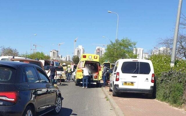 The scene of a stabbing attack near Tzrifin on April 4, 2023. (Magen David Adom)