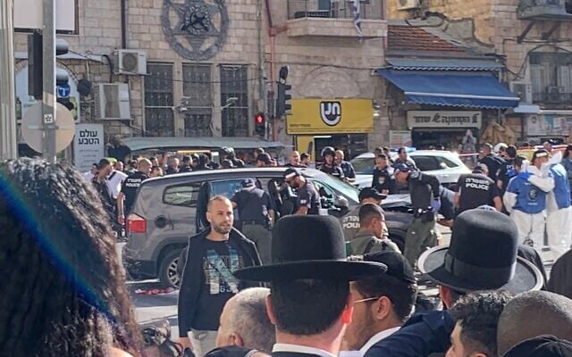 The scene of a suspected car-ramming attack in Jerusalem on April 24, 2023 (Courtesy) The scene of a suspected car-ramming attack in Jerusalem on April 24, 2023 (Courtesy)