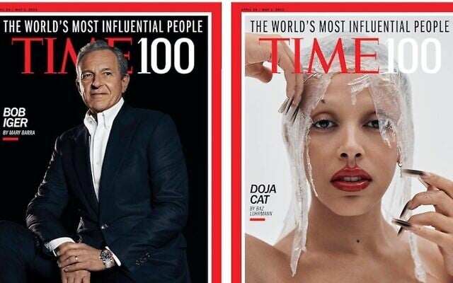 Bob Iger and Doja Cat are among the Jewish entrants on Time Magazine's 100 most influential people list for 2023. (Time) Bob Iger and Doja Cat are among the Jewish entrants on Time Magazine's 100 most influential people list for 2023. (Time)