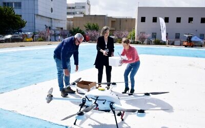 Blood units are unpacked after they arrive by drone at the Galilee Medical Center in Nahariya, March 28, 2023. (Roni Albert/Galilee Medical Center)