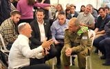 Rabbi Leo Dee (left) talks with OC Central Command Yehuda Fox at his home in the West Bank settlement of Efrat, April 14, 2023. (Efrat Municipality spokesperson)