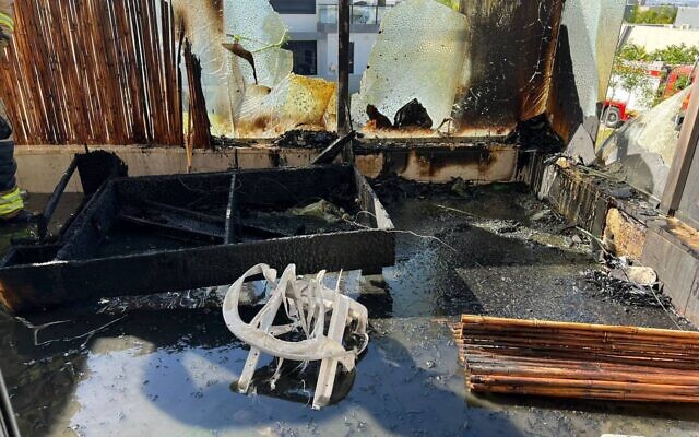 Fire damage at the home of Almog Cohen on April 26, 2023, seen in a picture released by his office. (Courtesy) Fire damage at the home of Almog Cohen on April 26, 2023, seen in a picture released by his office. (Courtesy)
