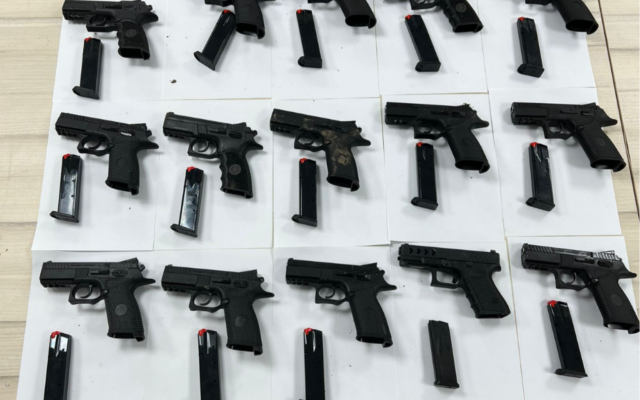 Weapons seized by security forces after an alleged gun-smuggling over the border with Jordan on April 16, 2023. (Israel Defense Forces) Weapons seized by security forces after an alleged gun-smuggling over the border with Jordan on April 16, 2023. (Israel Defense Forces)