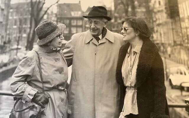 From left, Miep Gies, Jan Gies, and Alison Leslie Gold in Amsterdam. (Copyright: Alison Leslie Gold)