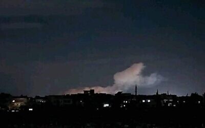 Smoke rises after an alleged Israeli strike near Homs, Syria, April 1, 2023. (Screenshot/Twitter; Used in accordance with Clause 27a of the Copyright Law)