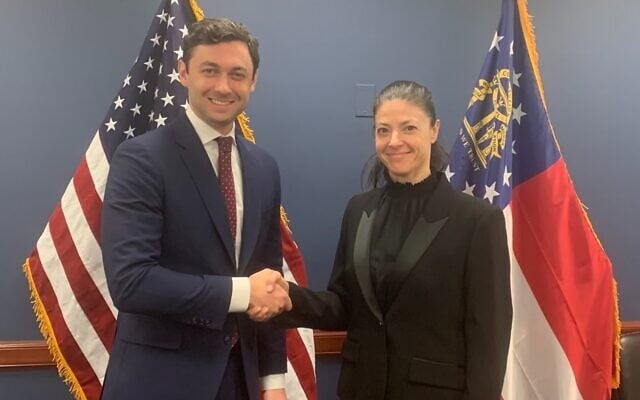 US Senator Jon Ossoff meets with Labor chair Merav Michaeli in Washington DC on April 18, 2023. (Senator Ossoff's office) US Senator Jon Ossoff meets with Labor chair Merav Michaeli in Washington DC on April 18, 2023. (Senator Ossoff's office)