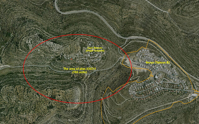 Aerial footage of the planned Zayit Raanan outpost in the West Bank. (Peace Now) Aerial footage of the planned Zayit Raanan outpost in the West Bank. (Peace Now)