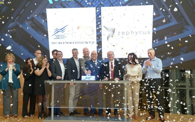 Zephyrus Wing Energies Ltd.'s management team opens trade at Tel Aviv Stock Exchange together with TASE officials, April 23, 2023. (Credit: Liat Mandel) Zephyrus Wing Energies Ltd.'s management team opens trade at Tel Aviv Stock Exchange together with TASE officials, April 23, 2023. (Credit: Liat Mandel)