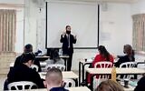 A Conversion Authority rabbi gives a lesson on Judaism to people undergoing conversion in Jerusalem, Israel on January 3,  2022. (Courtesy of the Conversion Authority)