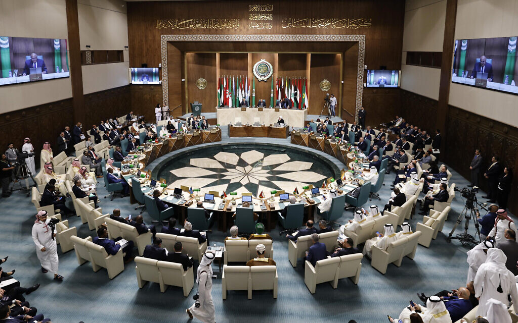 Egyptian Foreign Minister Sameh Shoukry speaks during a meeting of Arab League foreign ministers in Cairo on May 7, 2023. (Khaled Desouki/AFP) Egyptian Foreign Minister Sameh Shoukry speaks during a meeting of Arab League foreign ministers in Cairo on May 7, 2023. (Khaled Desouki/AFP)