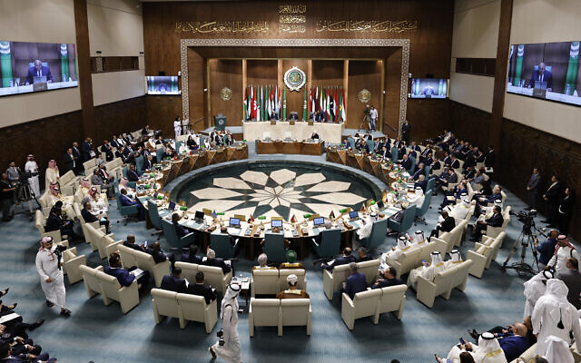 Egyptian Foreign Minister Sameh Shoukry speaks during a meeting of Arab League foreign ministers in Cairo on May 7, 2023. (Khaled Desouki/AFP) Egyptian Foreign Minister Sameh Shoukry speaks during a meeting of Arab League foreign ministers in Cairo on May 7, 2023. (Khaled Desouki/AFP)