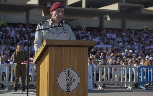 Deputy IDF chief Maj. Gen. Amir Baram speaks at a cadets graduation course at an army base in southern Israel, May 2, 2023. (Israel Defense Forces) Deputy IDF chief Maj. Gen. Amir Baram speaks at a cadets graduation course at an army base in southern Israel, May 2, 2023. (Israel Defense Forces)
