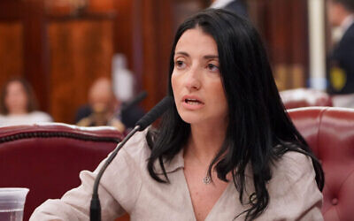 Council Member Inna Vernikov brings a resolution to create an annual 'End Jew Hatred' day in the New York City Council on April 27, 2023. (New York City Council Flickr via JTA)