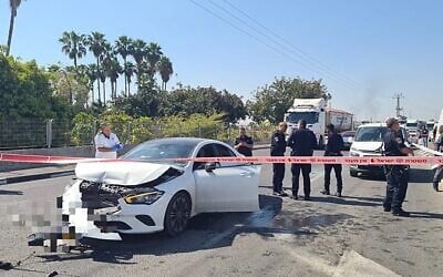 The scene where a man was shot dead near to Qalansawe, May 3, 2023. (Israel Police)