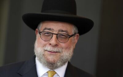 Chief Rabbi Pinchas Goldschmidt poses for media while rabbis from across Europe attend the 32nd General Convention in Munich, Germany, May 30, 2022. (AP Photo/Matthias Schrader)