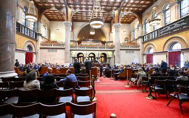 Illustrative: Members of the New York Assembly work on legislative bills in the Assembly Chamber at the state Capitol, Feb. 1, 2023, in Albany, New York. (AP Photo/Hans Pennink) Illustrative: Members of the New York Assembly work on legislative bills in the Assembly Chamber at the state Capitol, Feb. 1, 2023, in Albany, New York. (AP Photo/Hans Pennink)