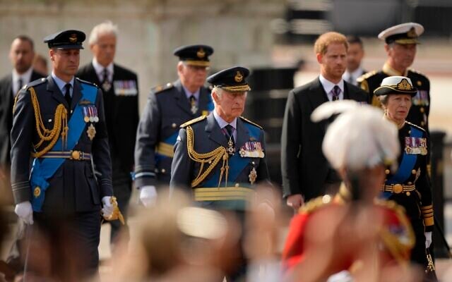 King Charles III and other members of Royal family follow the coffin of Queen Elizabeth II, during a procession from Buckingham Palace to Westminster Hall in London, Wednesday, Sept. 14, 2022. (AP/Markus Schreiber, File) King Charles III and other members of Royal family follow the coffin of Queen Elizabeth II, during a procession from Buckingham Palace to Westminster Hall in London, Wednesday, Sept. 14, 2022. (AP/Markus Schreiber, File)
