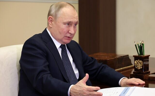 Russian President Vladimir Putin gestures while speaking to the Governor of the Nizhny Novgorod Region, Gleb Nikitin, during their meeting at the Novo-Ogaryovo residence outside Moscow, Russia, May 3, 2023. (Mikhail Klimentyev, Sputnik, Kremlin Pool Photo via AP) Russian President Vladimir Putin gestures while speaking to the Governor of the Nizhny Novgorod Region, Gleb Nikitin, during their meeting at the Novo-Ogaryovo residence outside Moscow, Russia, May 3, 2023. (Mikhail Klimentyev, Sputnik, Kremlin Pool Photo via AP)