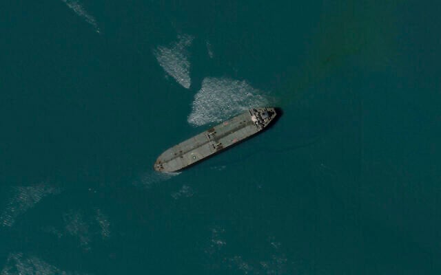 Illustrative: a seized oil tanker Niovi off the coast of Bandar Abbas, Iran, May 6, 2023. (Planet Labs PBC via AP) Illustrative: a seized oil tanker Niovi off the coast of Bandar Abbas, Iran, May 6, 2023. (Planet Labs PBC via AP)