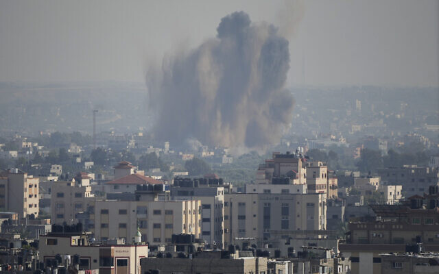 Smoke rises over the skyline following an Israeli airstrike, in Gaza, Thursday, May 11, 2023. (AP Photo/Hatem Moussa) Smoke rises over the skyline following an Israeli airstrike, in Gaza, Thursday, May 11, 2023. (AP Photo/Hatem Moussa)