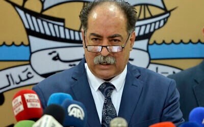 Tunisian Interior Minister Kamel Fekih speaks during a press conference in Tunis, May 11, 2023. (AP/Hassene Dridi)